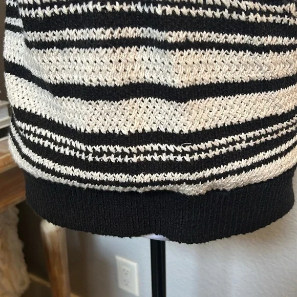 Anthropologie Striped Cropped Wrap Cotton Blend Short Sleeve Sweater Size Large - Picture 3 of 8